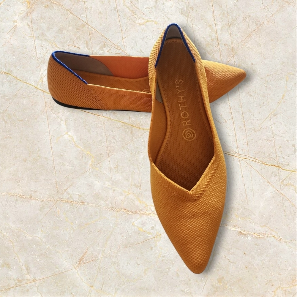 Rothy's The Point Flat in Marigold with Logo Blue Trim Size 7.5